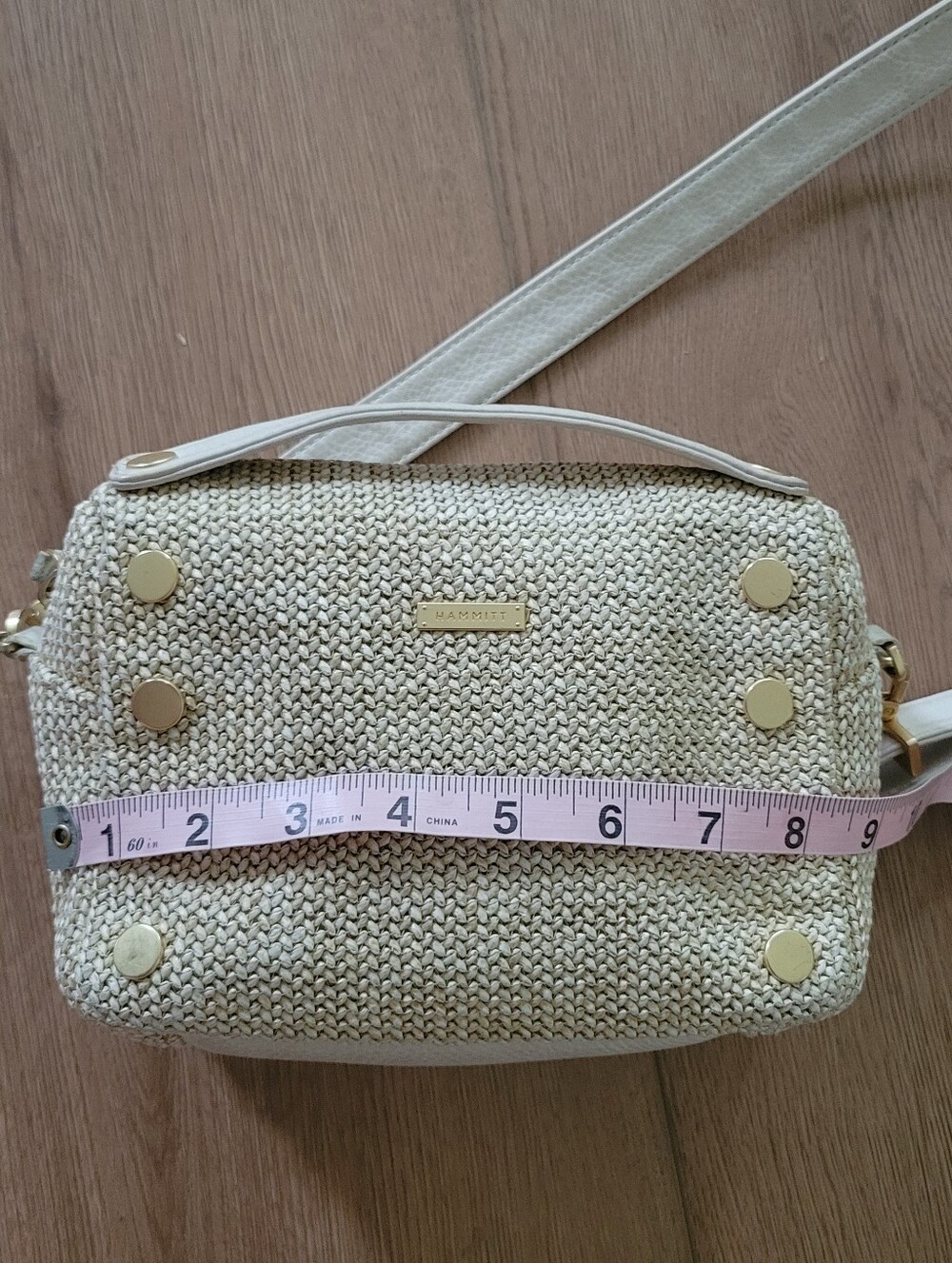 Hammitt Daniel Raffia Small Bag Crossbody Stone White Woven Gold Tan Leather - Picture 4 of 9